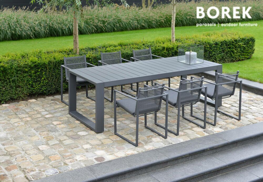  Moderne Garten Sitzgruppe - Aluminium Grau - Gartenstühle & Tisch - Borek - Andria Sitzgruppe