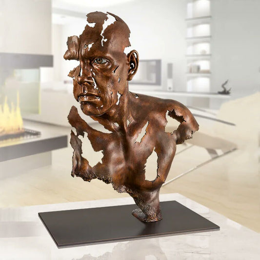  Moderne Künstlerbüste - Limitierte Mann Bronzeskulptur - Face To Face