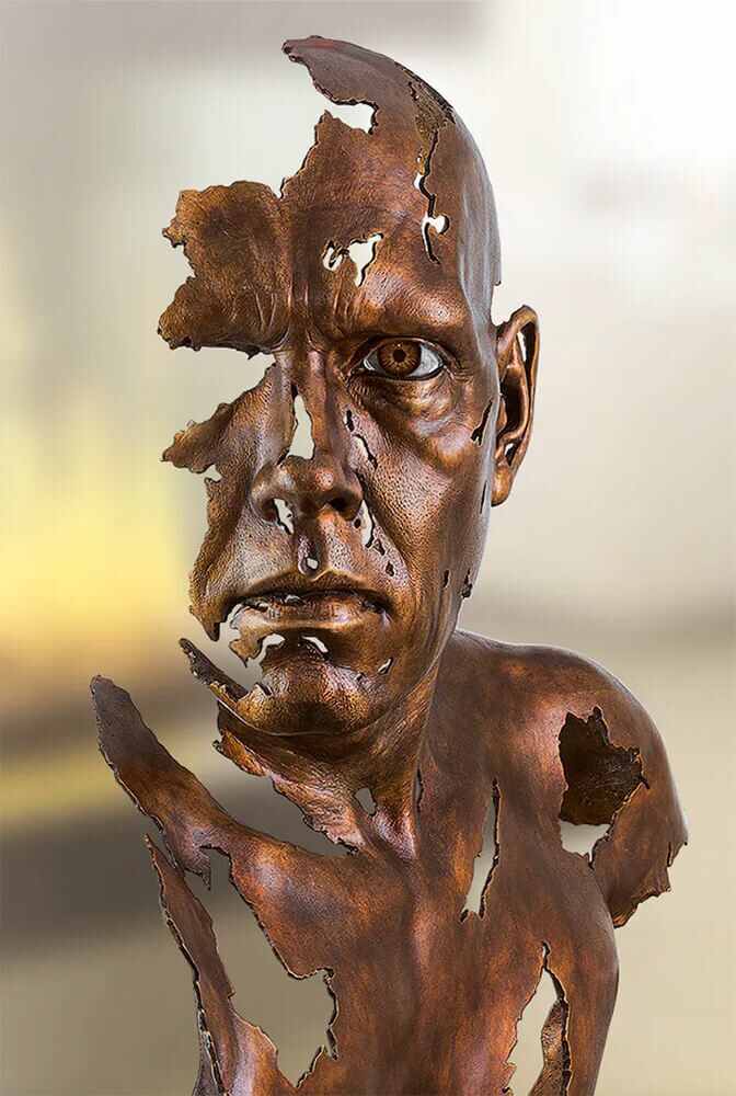 Moderne Künstlerbüste - Limitierte Mann Bronzeskulptur - Face To Face