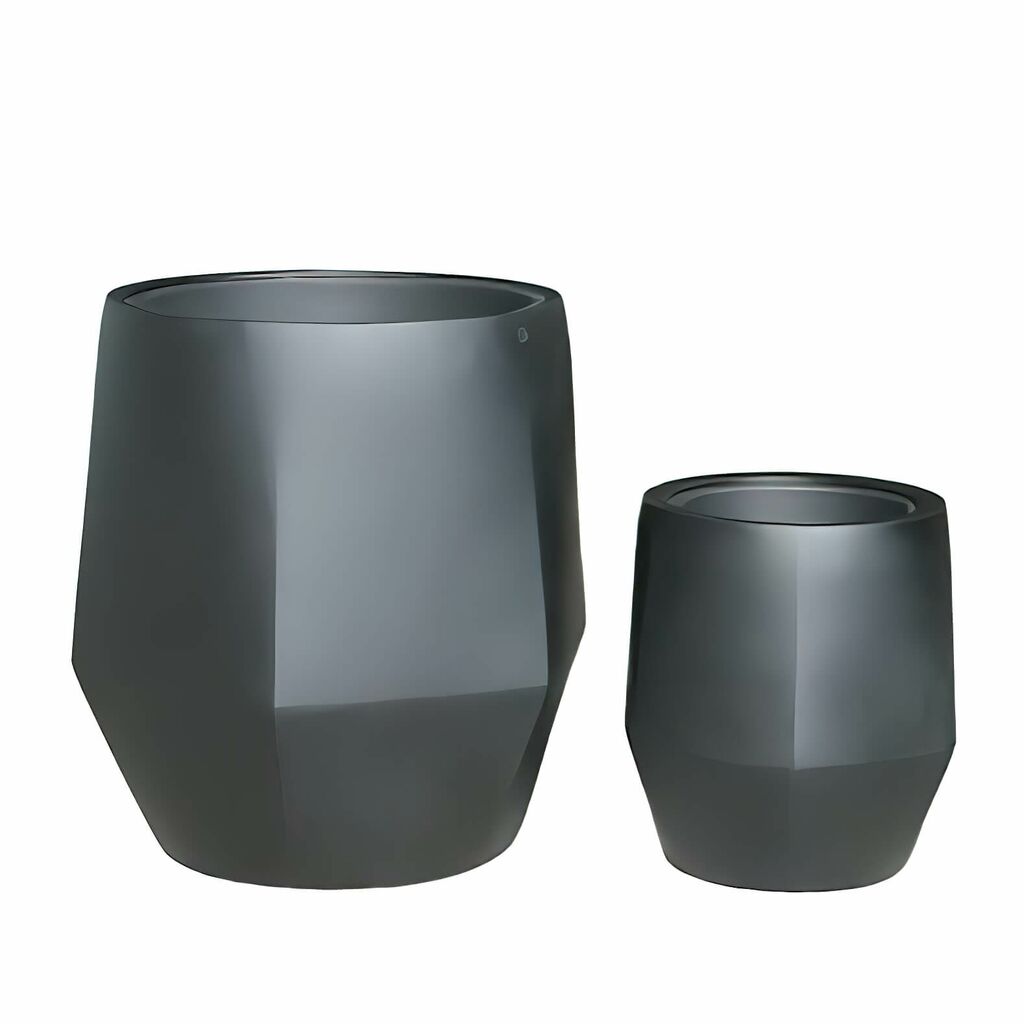  Moderne Pflanztöpfe Aus Polystone Im 2er Set - Schwarz Matt - Ranto