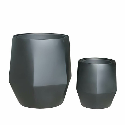  Moderne Pflanztöpfe Aus Polystone Im 2er Set - Schwarz Matt - Ranto