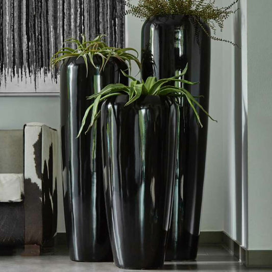  Moderne Pflanzvase Für Draußen - Schwarz Glänzend - Polystone - Sarnano
