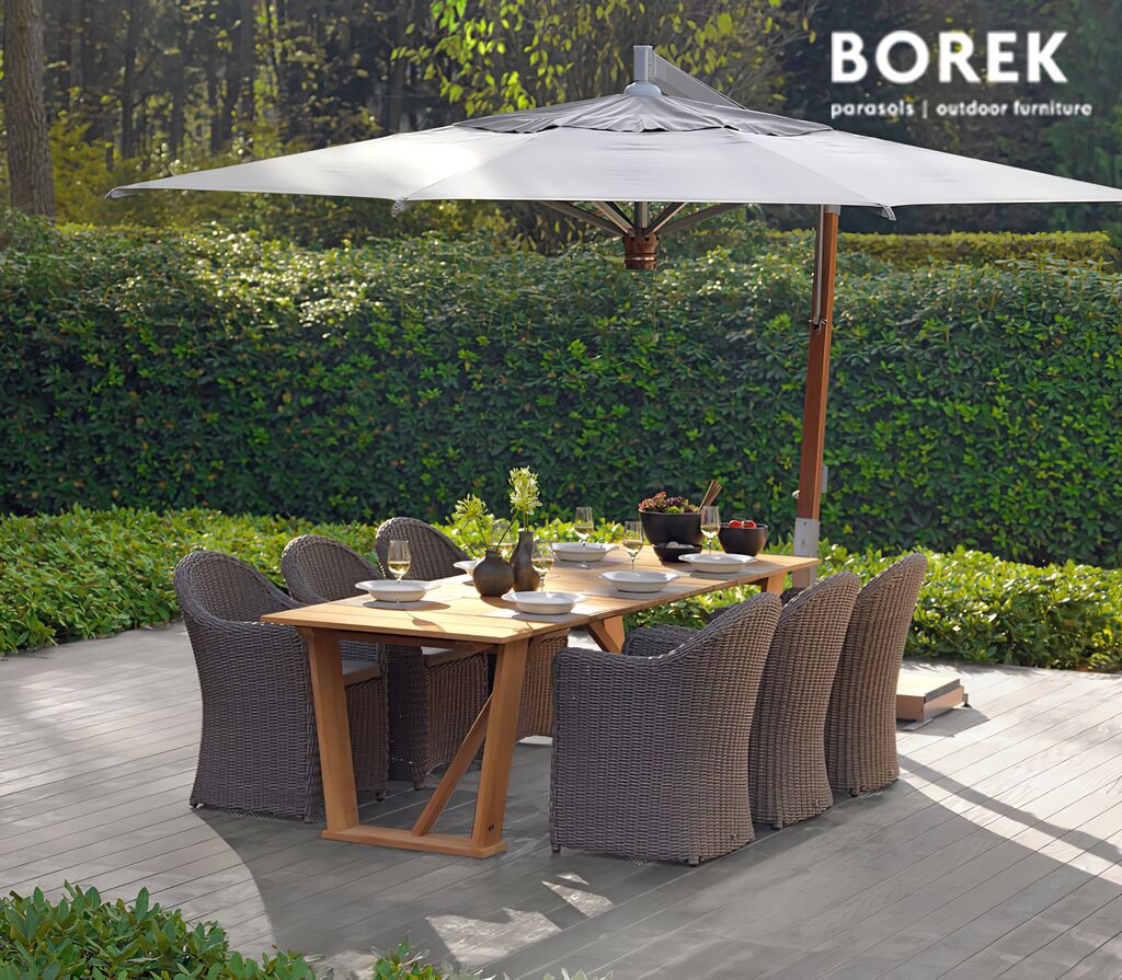  Moderner Ampelschirm Von Borek - Aluminium & Teakholz - Mit Kurbel - Drehbar - Capri Sonnenschirm Teak