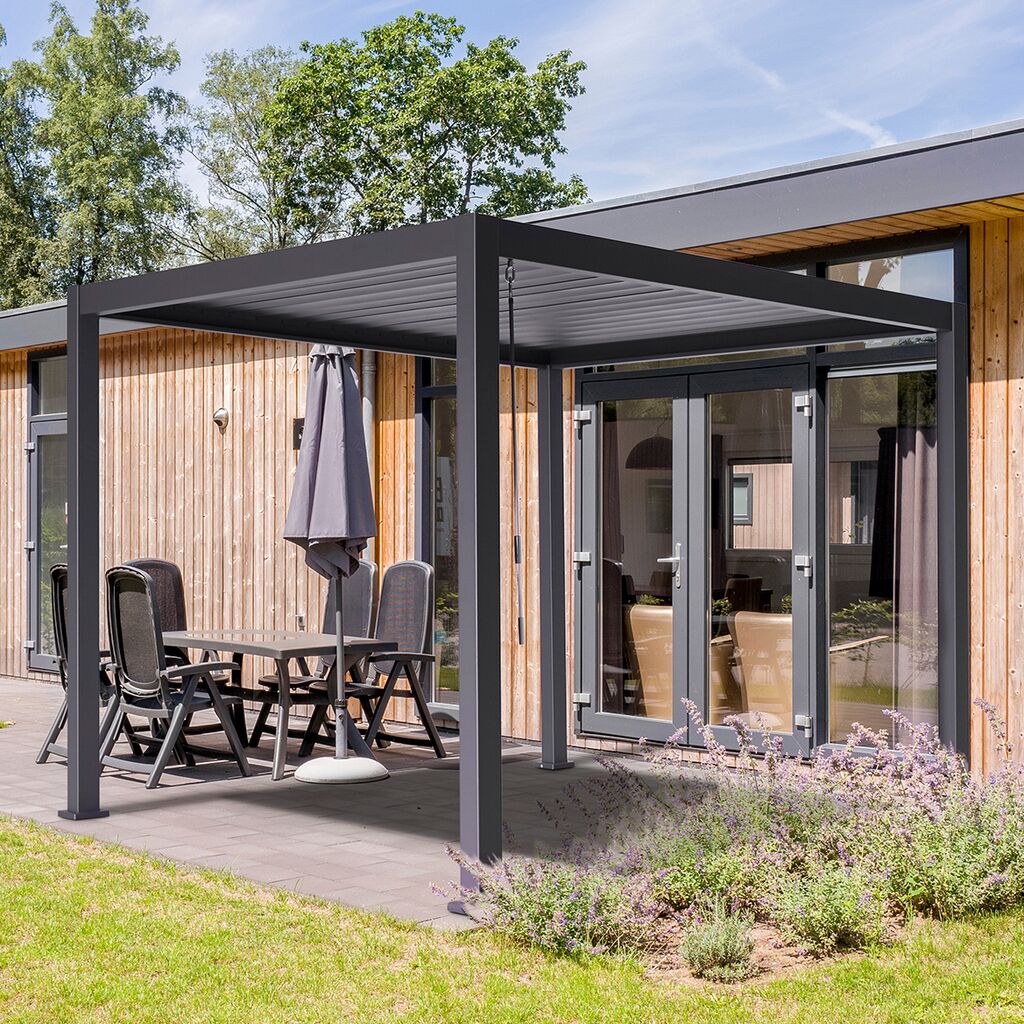  Moderner Anthrazit Gartenpavillon Aus Aluminium Mit Lamellendach - Elegono