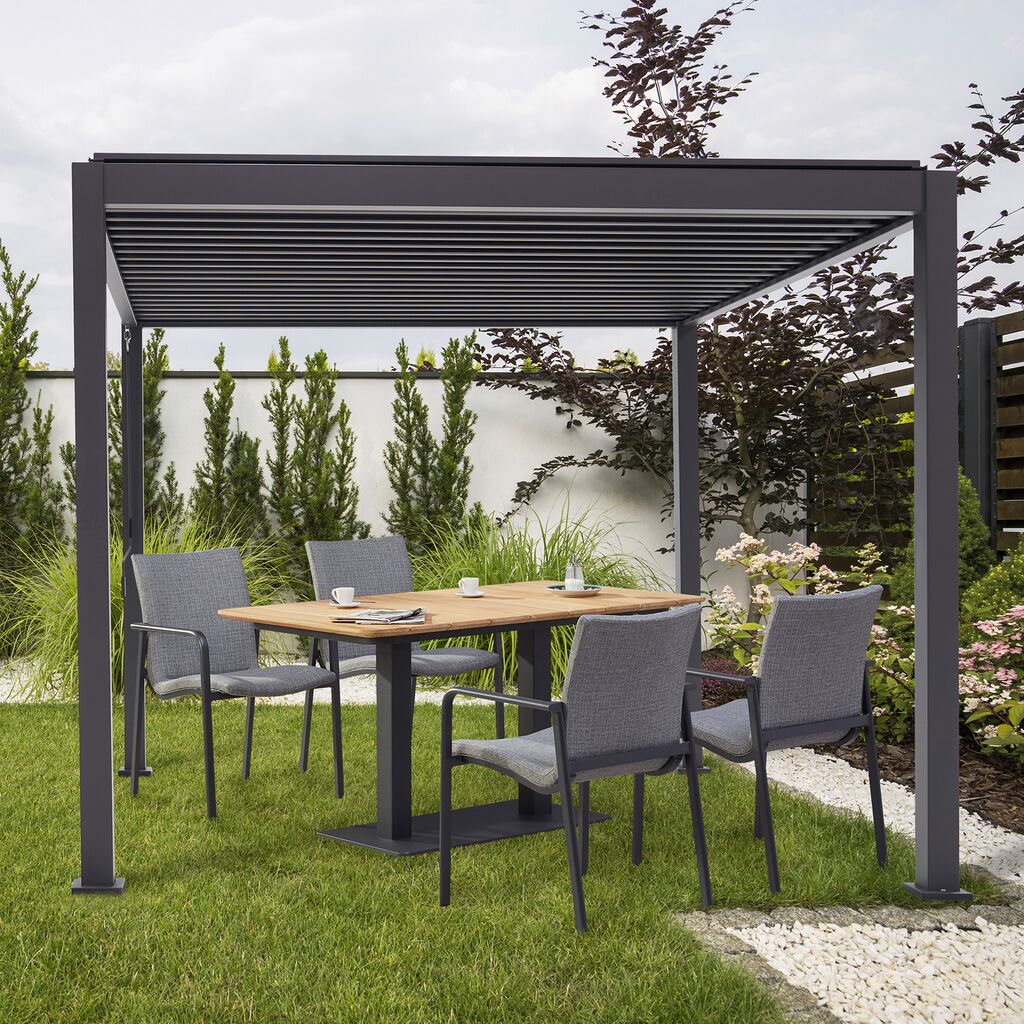  Moderner Anthrazit Gartenpavillon Aus Aluminium Mit Lamellendach - Elegono