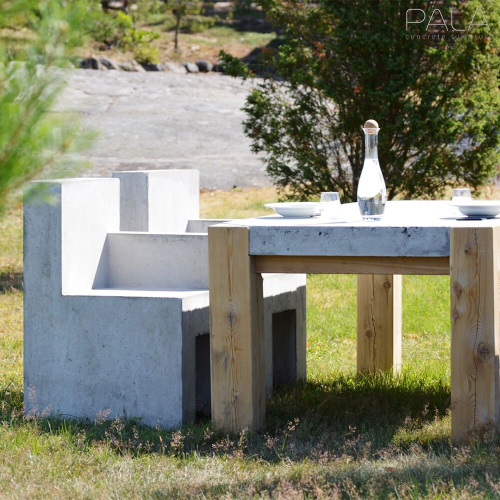  Moderner Garten Esstisch Aus Lärchenholz Mit Beton Tischplatte - Kimi