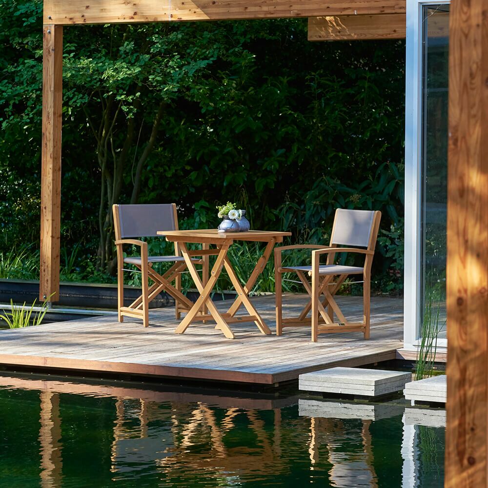  Moderner Gartenstuhl Aus Teakholz & Textilene - Harriett Regiestuhl