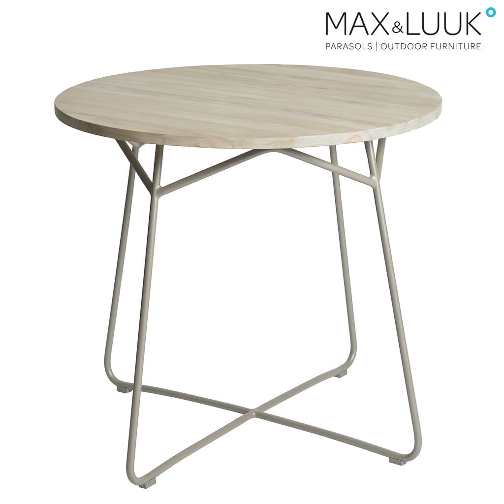  Moderner Runder Gartentisch Aus Aluminium & Teakholz - 80cm - Max&Luuk - Lily Gartentisch