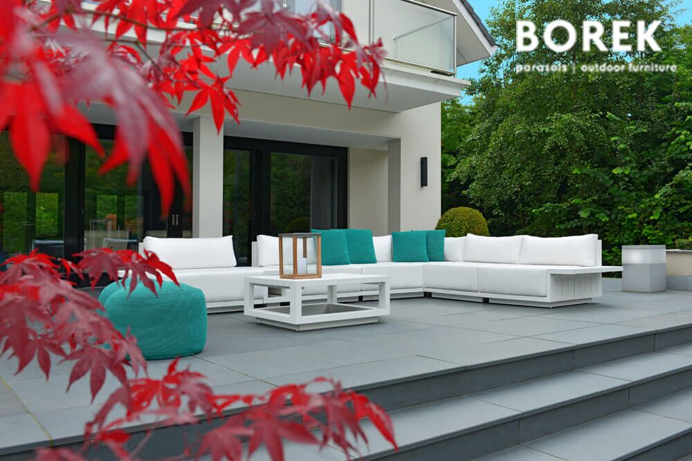  Modernes Ecksofa - Weiß - Gartenlounge Komplettset - Borek - Aluminium - Murcia Gartenlounge
