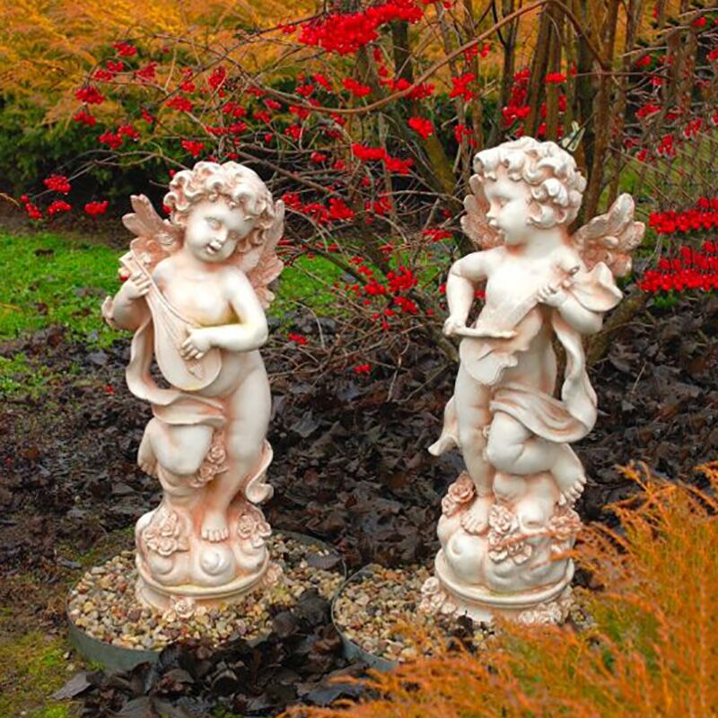  Musizierender Amor Für Den Garten - Kunstvolle Engelskulptur Mit Geige - Tommaso