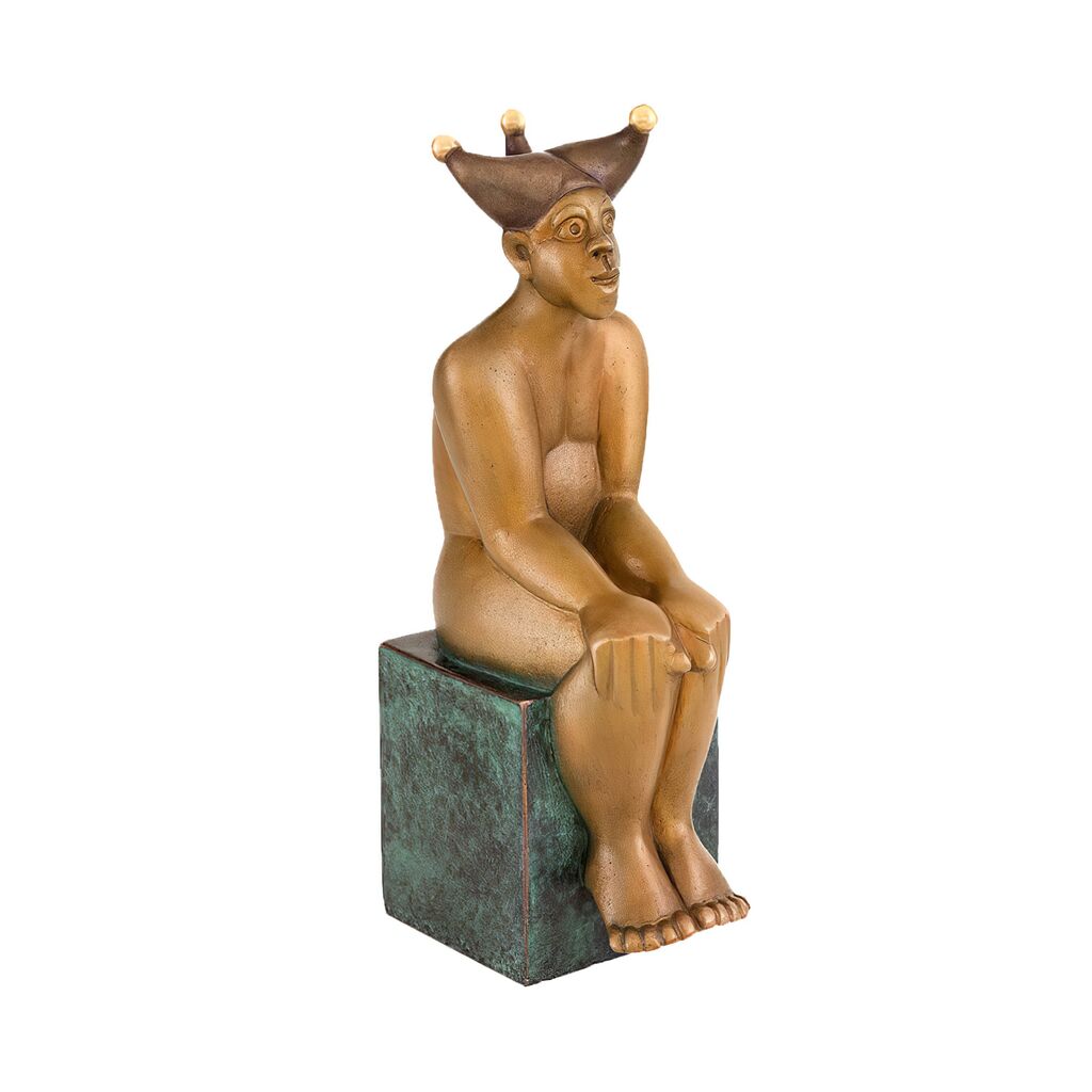  Narr Sitzt Auf Sockel - Limitierte Akt Bronzefigur - Der Narr