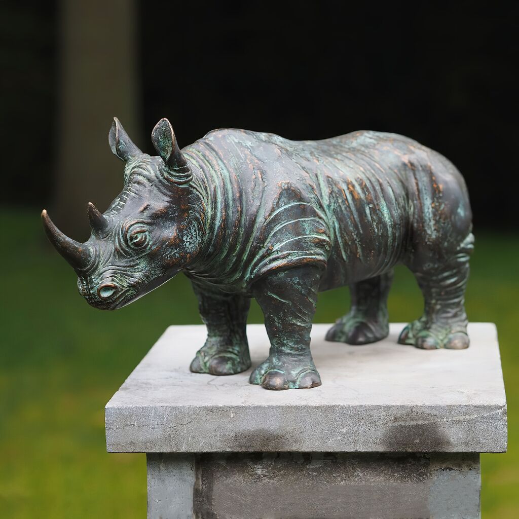  Nashorn Als Bronze Gartenfigur - Stehend - Nashorn