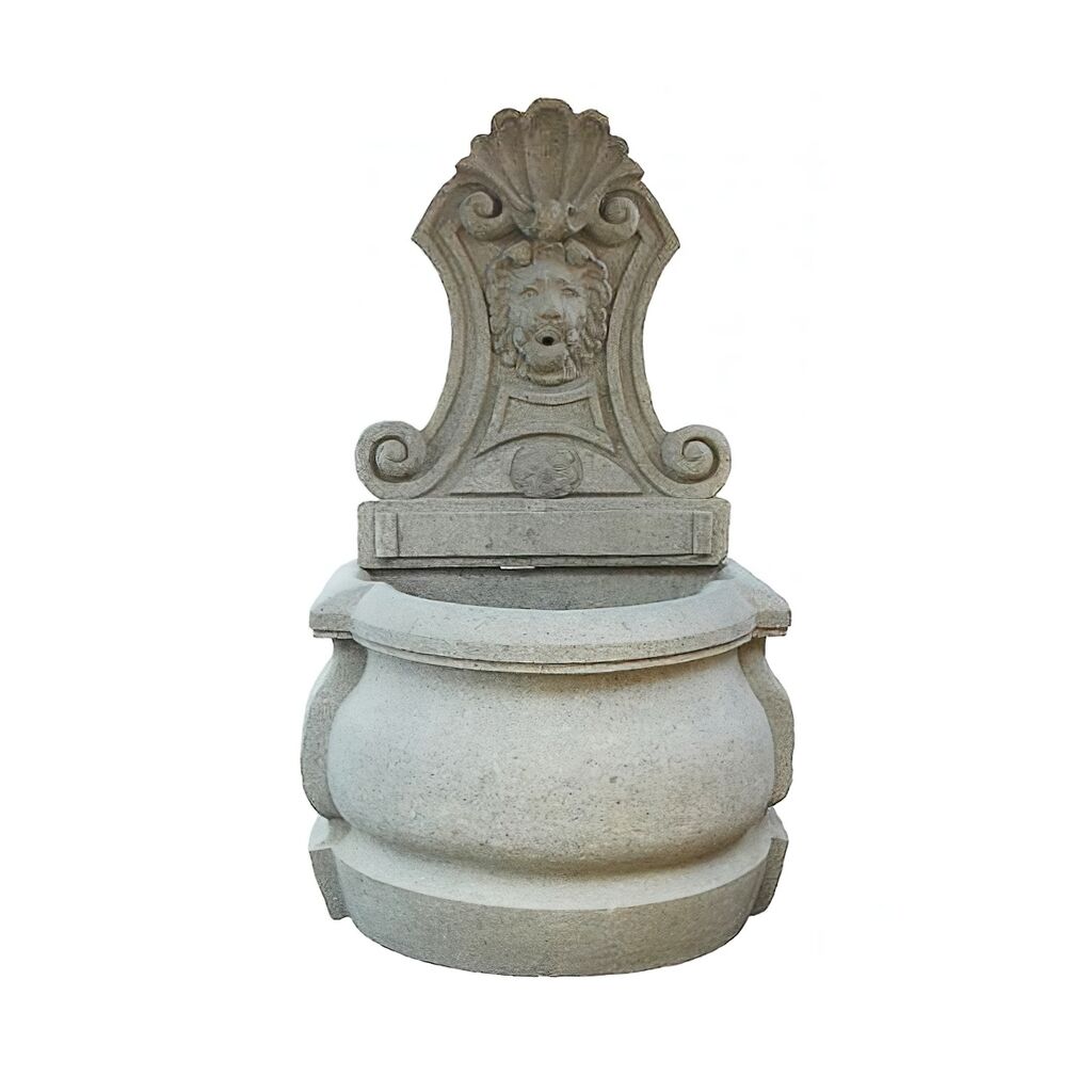  Naturstein Wandbrunnen Mit Löwe - La Domaine