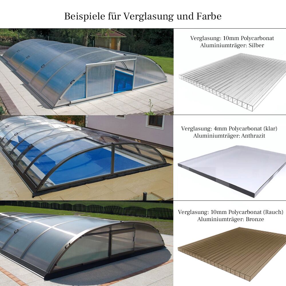  Niedrige Poolabdeckung Als Sonderanfertigung - Mit Seitentür - Aluminium & Polycarbonat - Olivin Flach