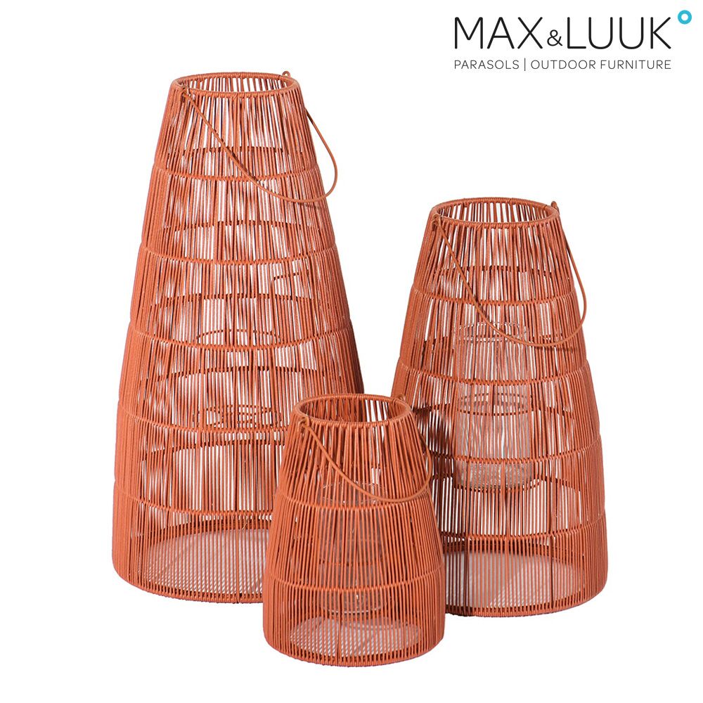  Orange Gartenlaterne Aus Aluminium Und Geflecht Mit Kerzenhalter Aus Glas - Max & Luuk - Mace Laterne