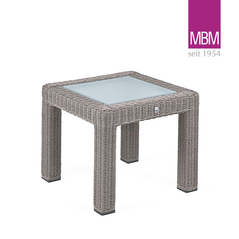  Outdoor Beistelltisch Aus Alu, Polyrattan & Glas - MBM - 50x50cm - Beistelltisch Bellini