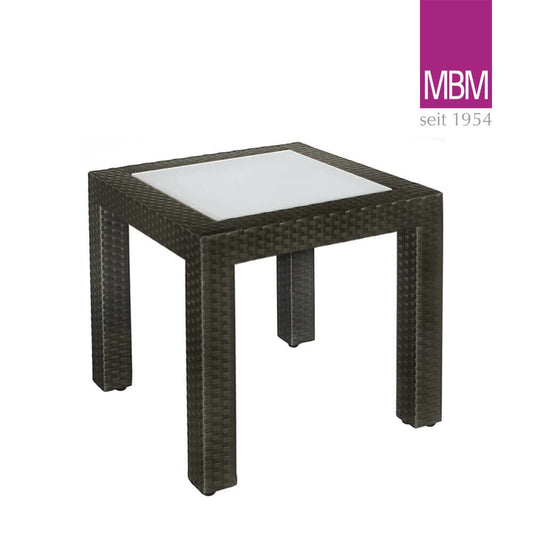  Outdoor Beistelltisch Von MBM - Alu, Polyrattan & Glas - 50x50cm - Beistelltisch Bellini