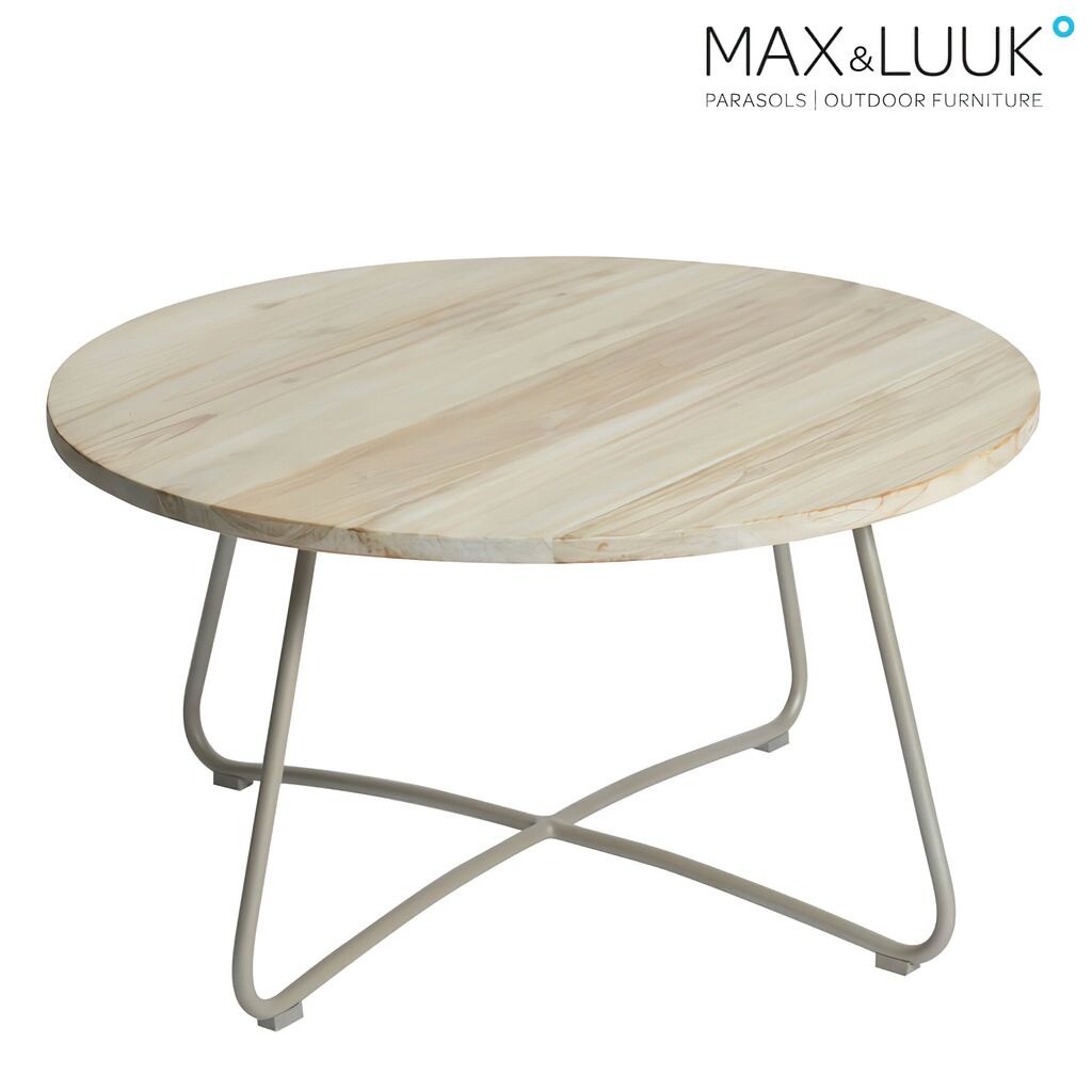  Outdoor Couchtisch Aus Aluminium & Teakholz - 80cm - Rund - Max&Luuk - Lily Loungetisch