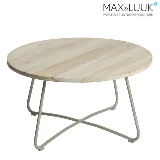  Outdoor Couchtisch Aus Aluminium & Teakholz - 80cm - Rund - Max&Luuk - Lily Loungetisch