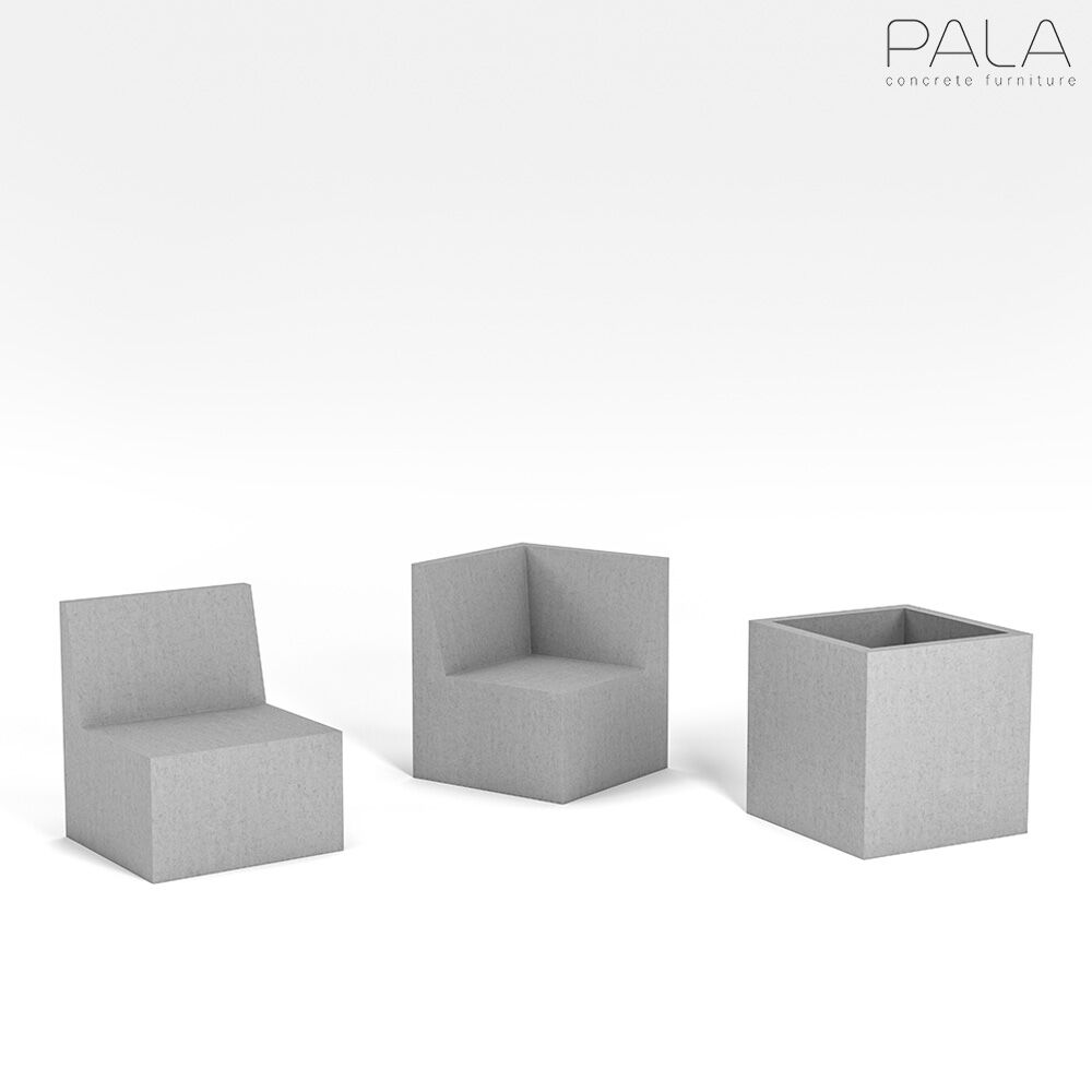  Outdoor Loungeecke Mit Sofas, Feuerstelle Und Pflanzkübeln Aus Beton - Evelina