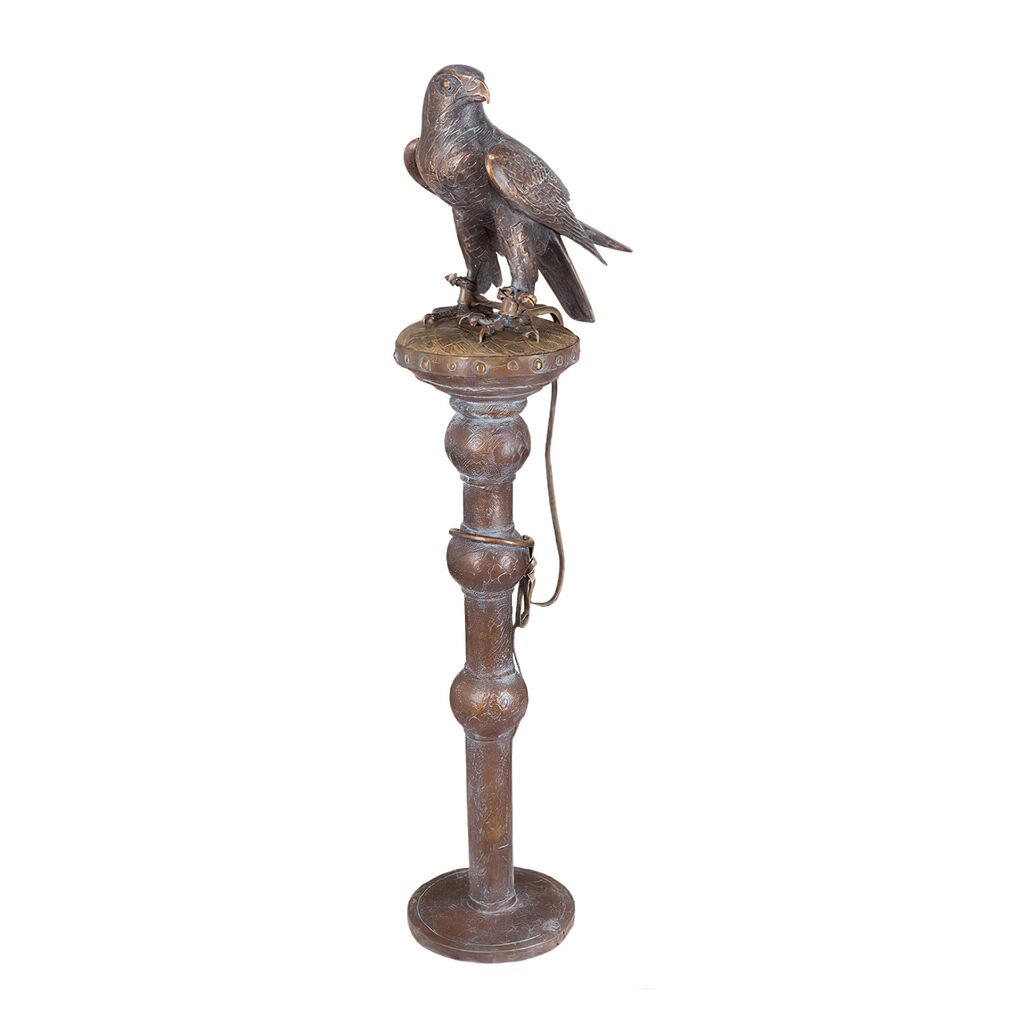  Outdoor Vogelskulptur Aus Bronze Mit Patina - Falke Mit Pflock