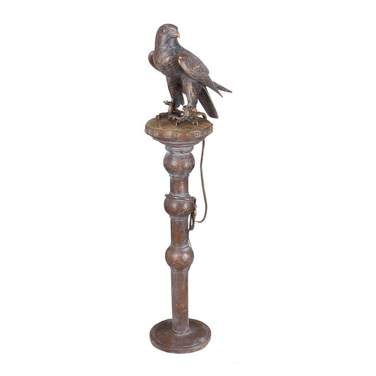  Outdoor Vogelskulptur Aus Bronze Mit Patina - Falke Mit Pflock