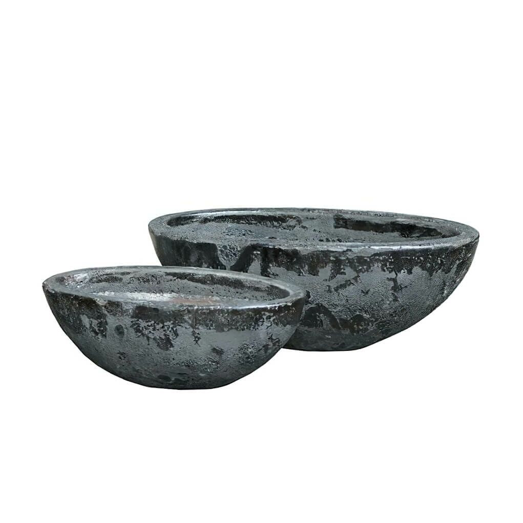  Ovale Pflanzschale Im 2er Set - Sandblast Antik Schwarz - Rikano