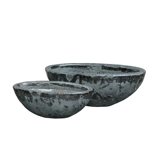  Ovale Pflanzschale Im 2er Set - Sandblast Antik Schwarz - Rikano