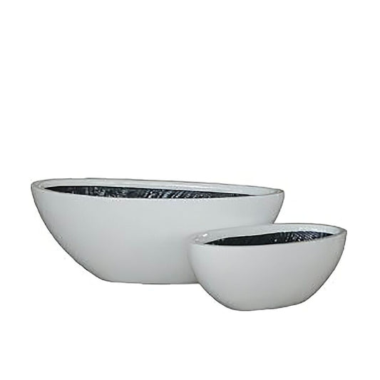  Ovales Pflanzgefäß - 2er Set - Polystone Weiß Glänzend - Montone