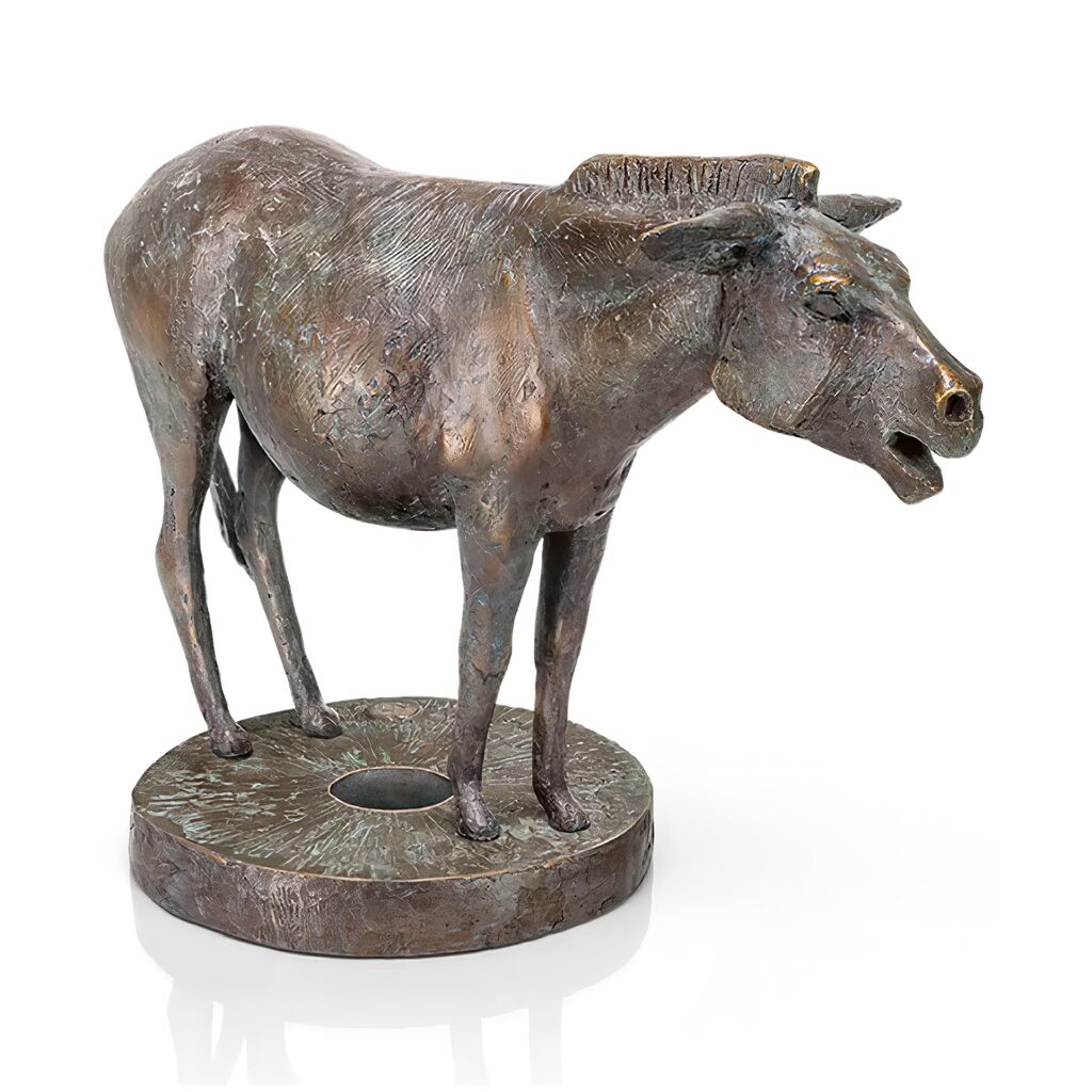  Patinierte Esselfigur Aus Bronze Mit Mühlrad - Esel