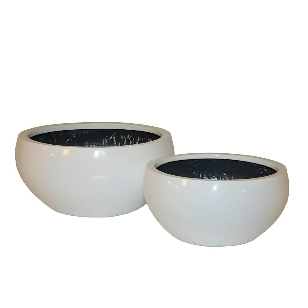  Pflanzschale Aus Polystone - 2er Set - Weiß Glänzend - Norcia