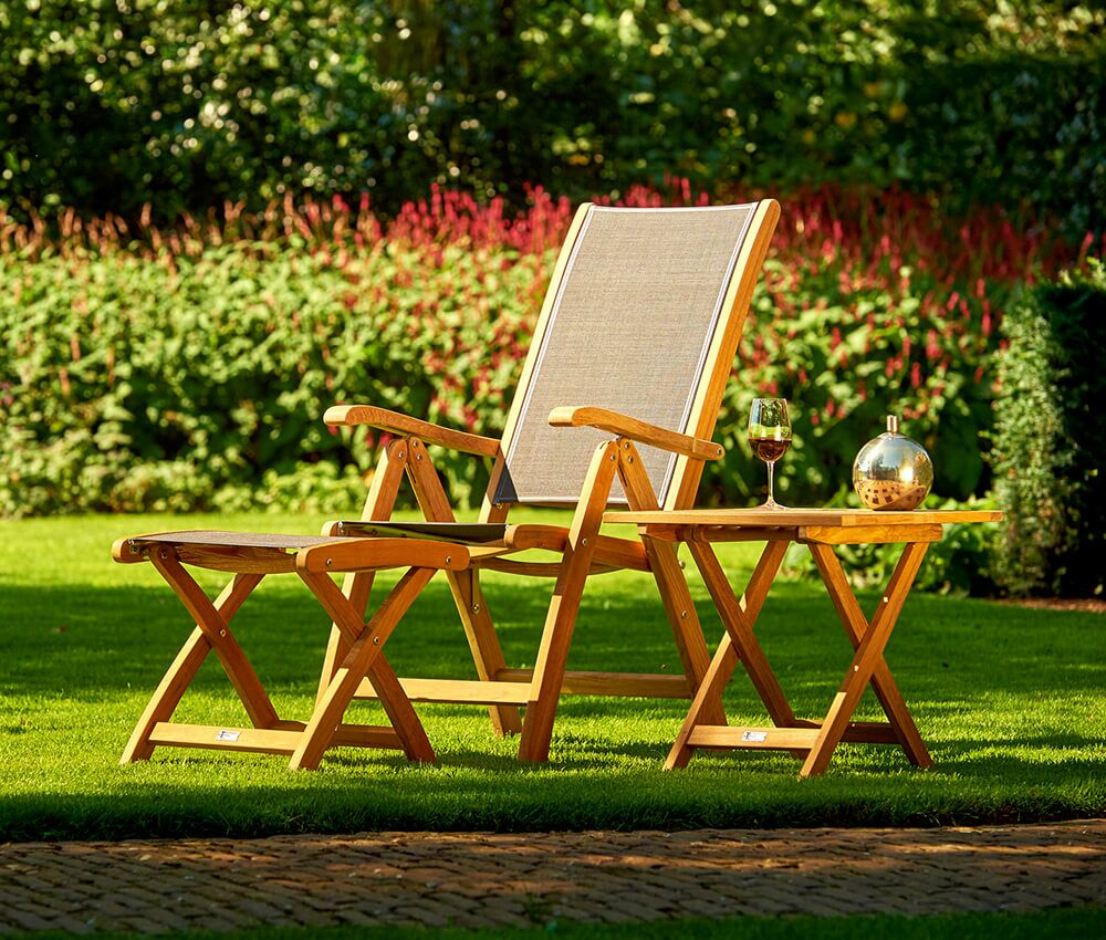  Pflegeleichter Garten Hochlehner Aus Teakholz & Textilene - Harriett Hochlehner