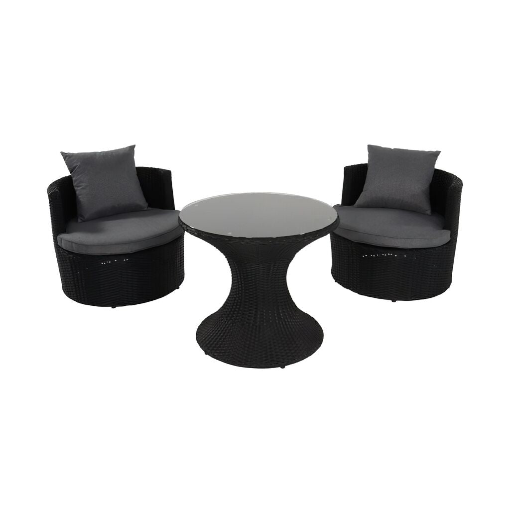  Polyrattan 2-Sitzer Sesselset Mit Rundtisch - Balkonset Suran