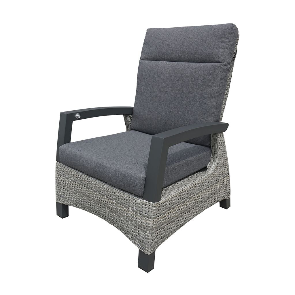  Polyrattan Gartensessel In Grau Mit Verstellbarer Lehne Und Polster - Sessel Thula