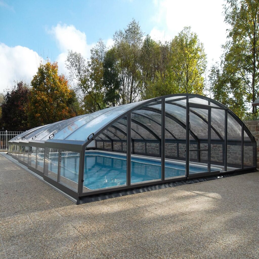 Poolüberdachung Mit Geringer Dachwölbung - Sonderanfertigung - Aluminium & Polycarbonat - Tansanit Medium