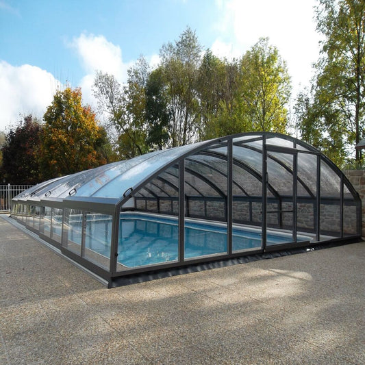  Poolüberdachung Mit Geringer Dachwölbung - Sonderanfertigung - Aluminium & Polycarbonat - Tansanit Medium