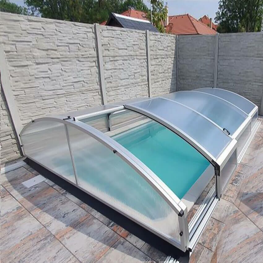  Poolüberdachung Mit Geringer Dachwölbung - Sonderanfertigung - Aluminium & Polycarbonat - Tansanit Medium