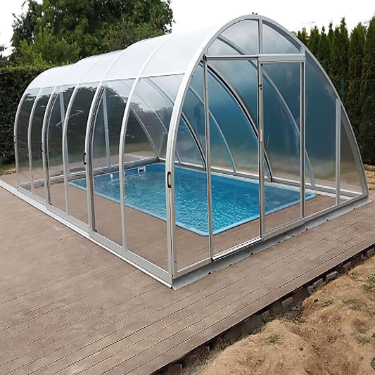  Poolüberdachung Mit Schräger Wölbung - Aus Aluminium & Polycarbonat - Sonderanfertigung - Rubin Obliquo