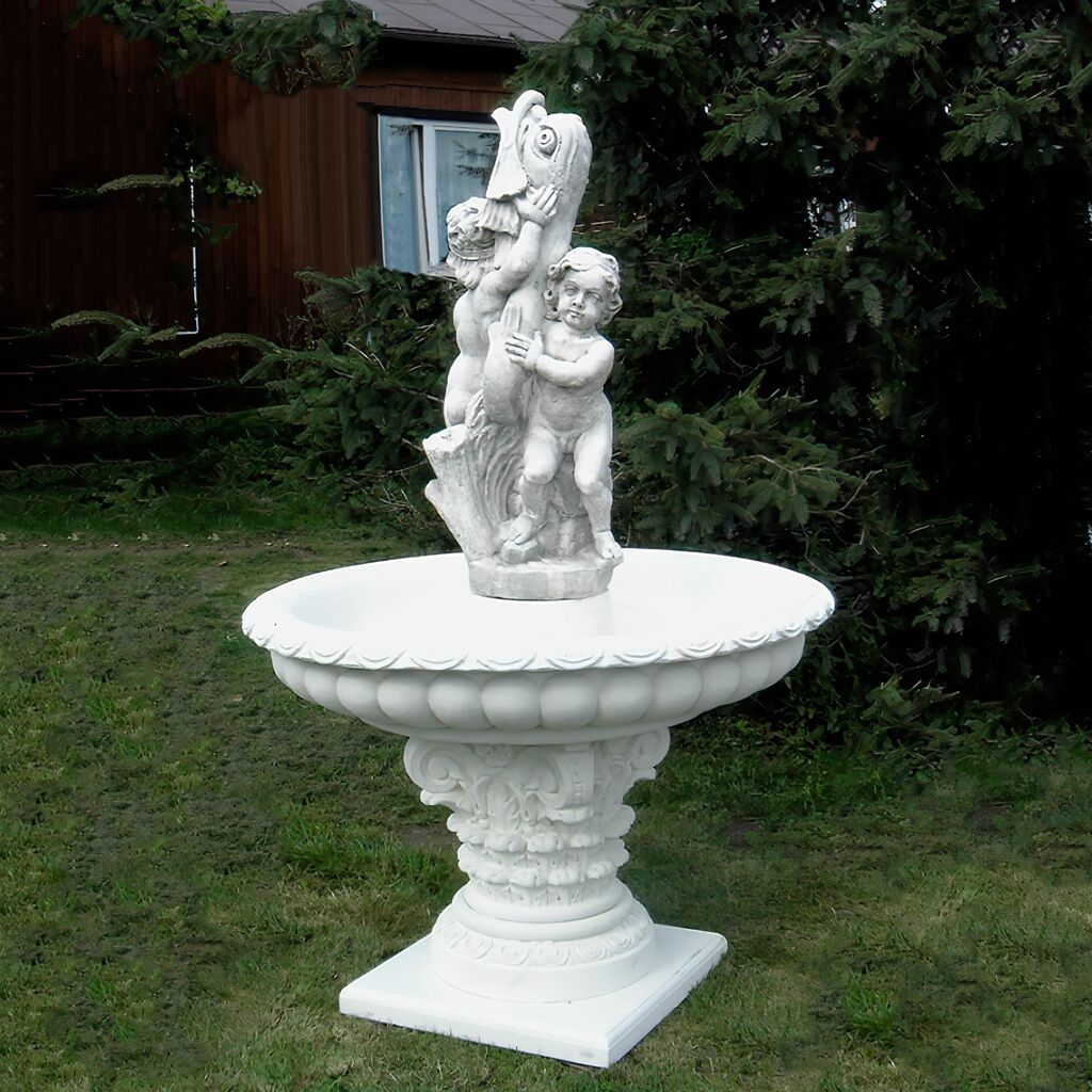  Putten Skulpturen Mit Fisch Auf Einzigartigem Garten Springbrunnen - Ilario