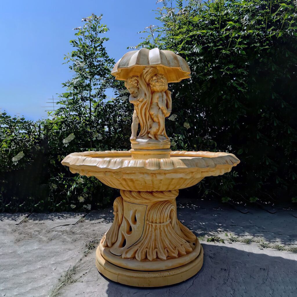  Puttenfiguren Unter Regenschirm Als Springbrunnen Skulpturen Auf Steinguss Fontäne - Fiorenzo