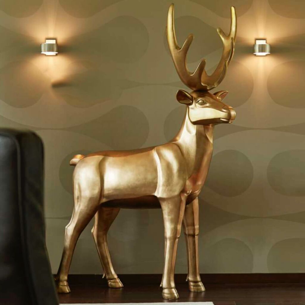  Rentier Figur Aus Polystone - Indoor - Gold - Prancer