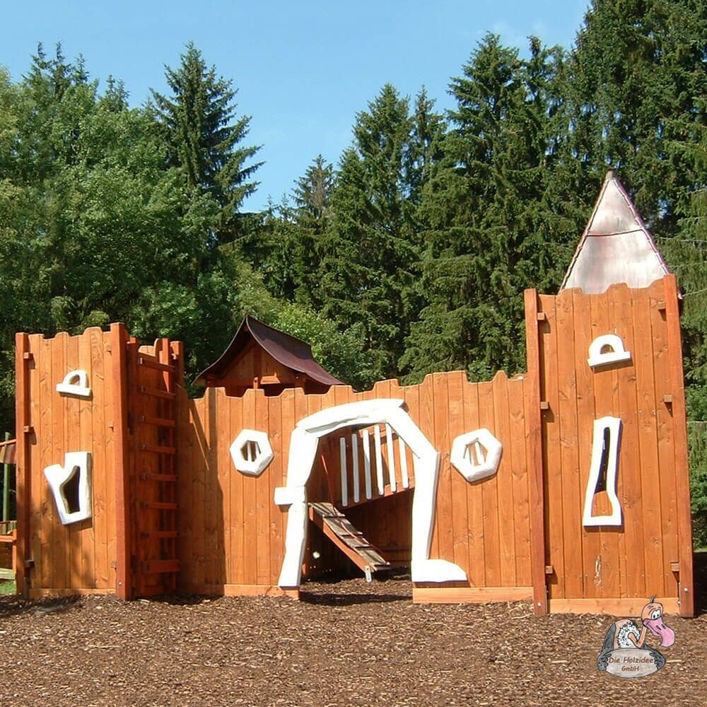  Ritterburg Aus Holz Mit Rutsche Und Sprossenwand Zum Spielen - Spielburg Camelot