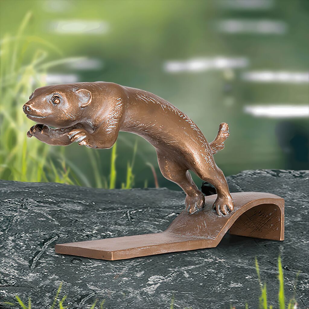  Robuste Wiesel Gartenfigur Aus Bronze - Wiesel Springt
