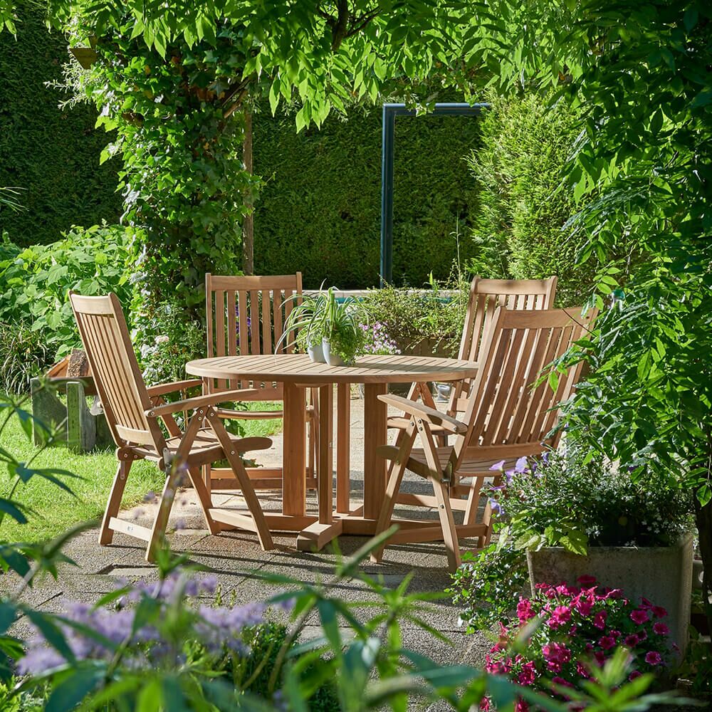  Robuster Garten Holztisch - Rund - Teakholz - Ava Gartentisch