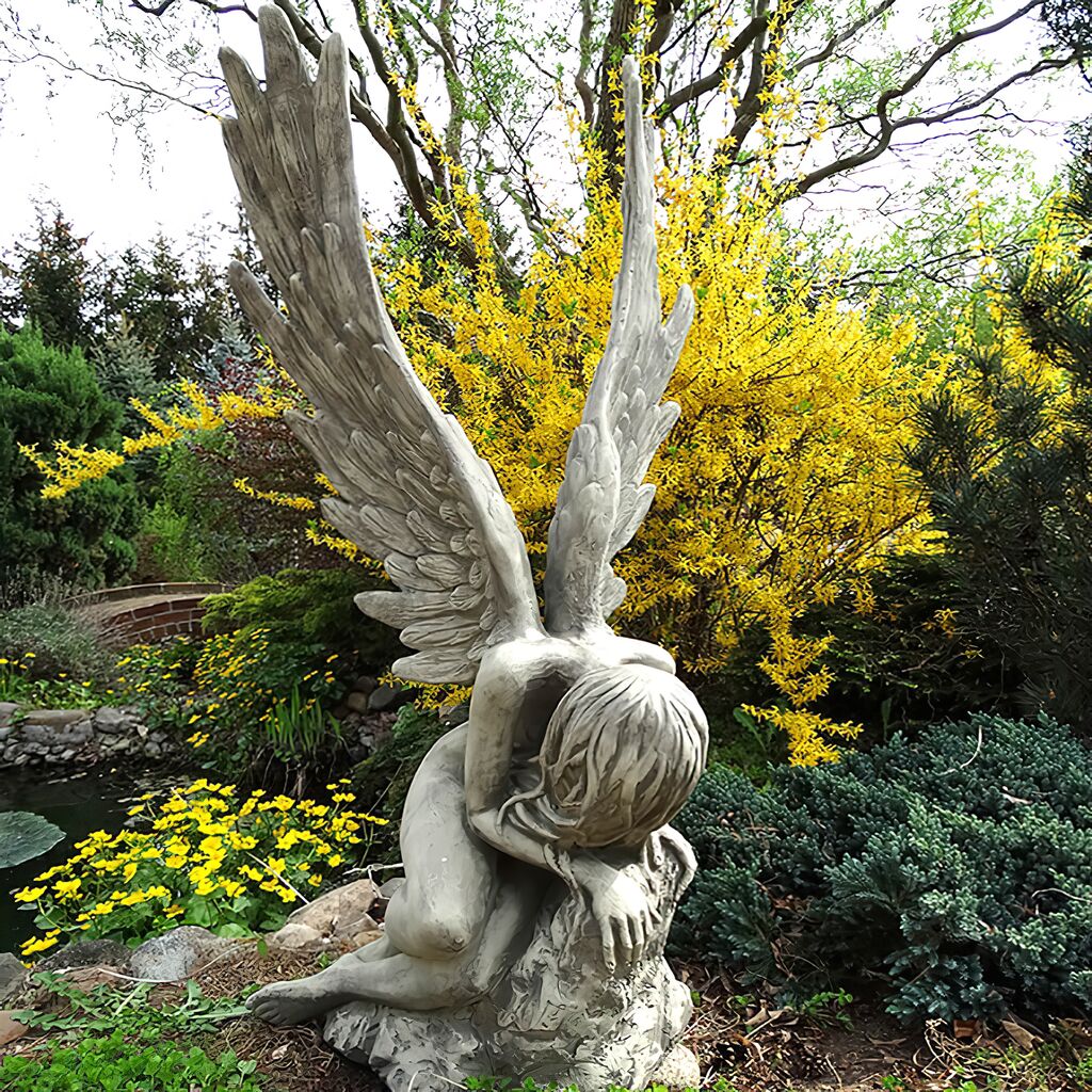  Romantische Gartenskulptur - Engel Aus Steinguss - Rivenna