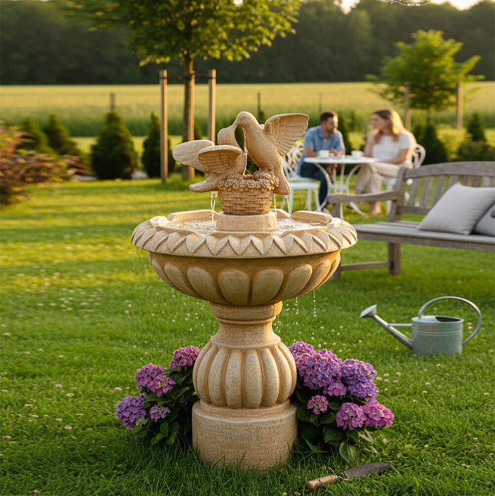  Romantische Steinguss Fontäne Für Den Garten Mit Taubenpaar - Simona