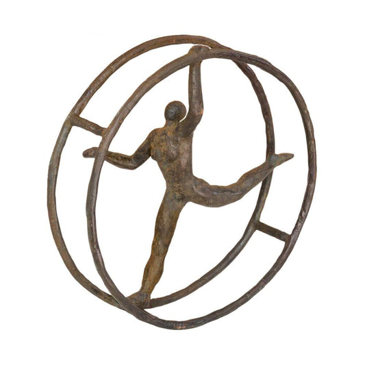 Rostfarbene Designerfigur Mensch Im Rad Aus Bronze - Rhönrad