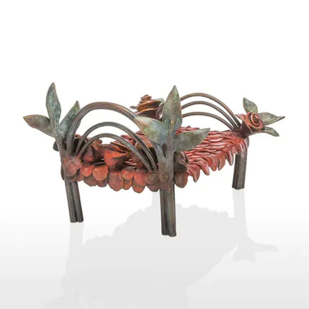  Rotes Bett Als Kunstskulptur Mit Rosen - Bronze Limitiert - Bed Of Roses