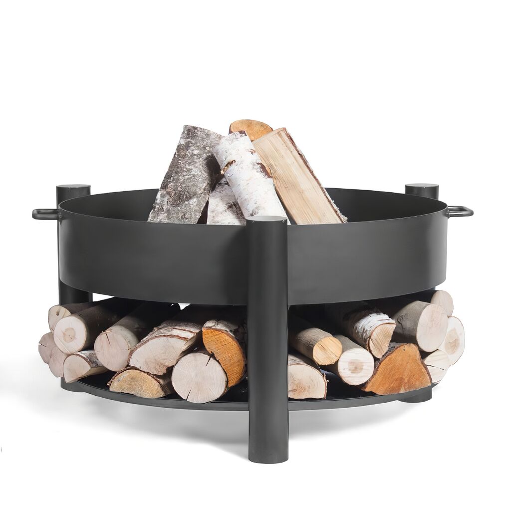  Runde Feuerschale Aus Stahl - Feuerstelle Mit Holzlager - Tilos Feuerschale