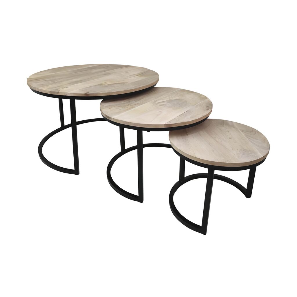  Runde Gartentische Aus Eisen Und Holz 3er Set - Beistelltische Wido